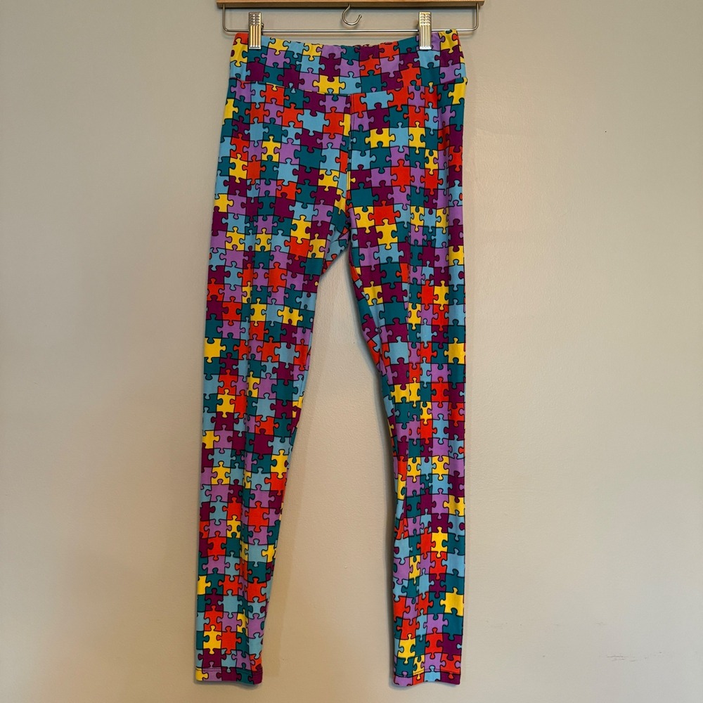 LuLaRoe OS Leggings Multicolor Rainbow‎ Puzzle Piece Print Autism Awareness OS